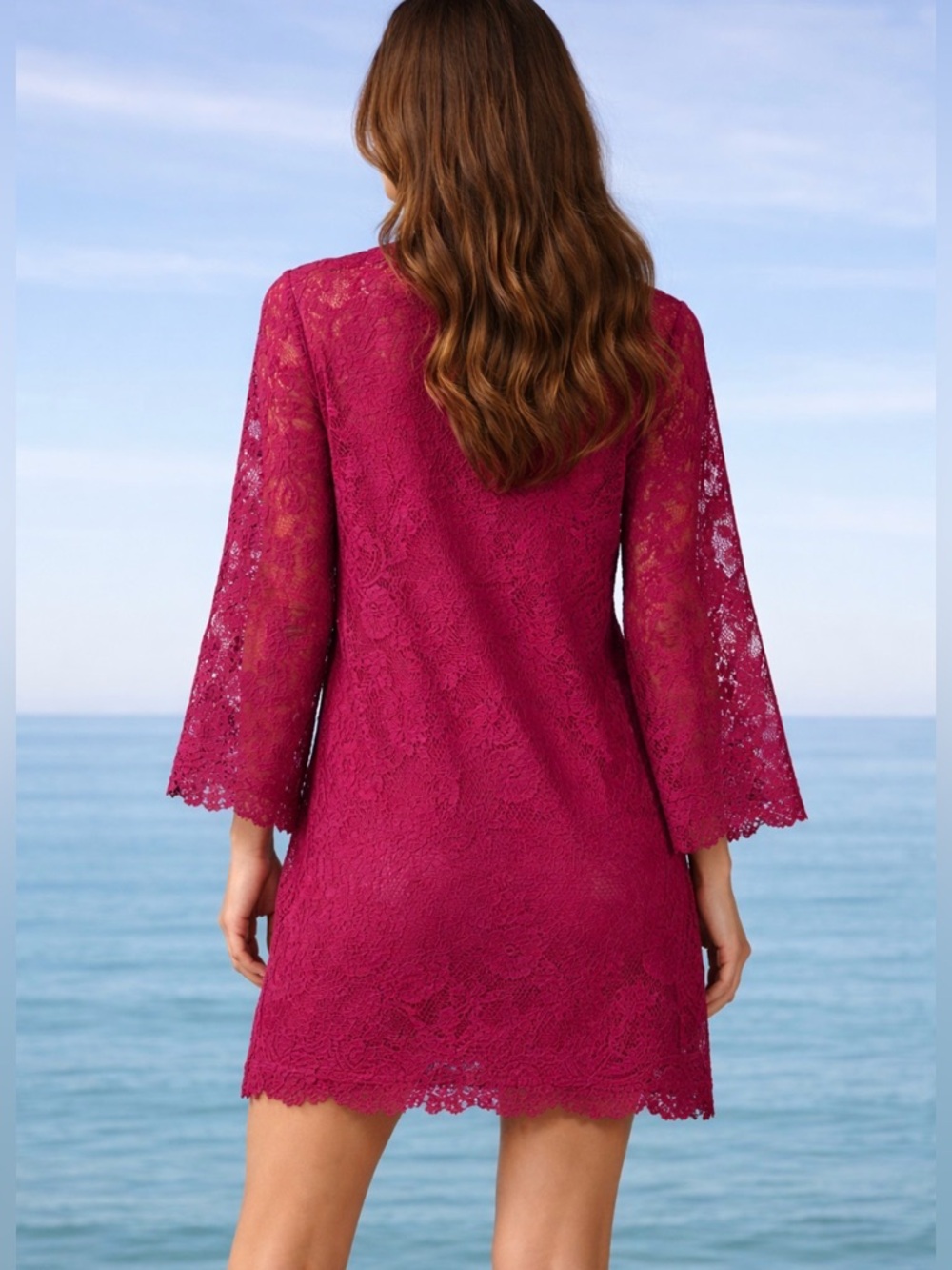 JOHNNY WAS Harper Smokey Rose Lace Tie-Front Mini Dress Size S - Picture 7 of 11